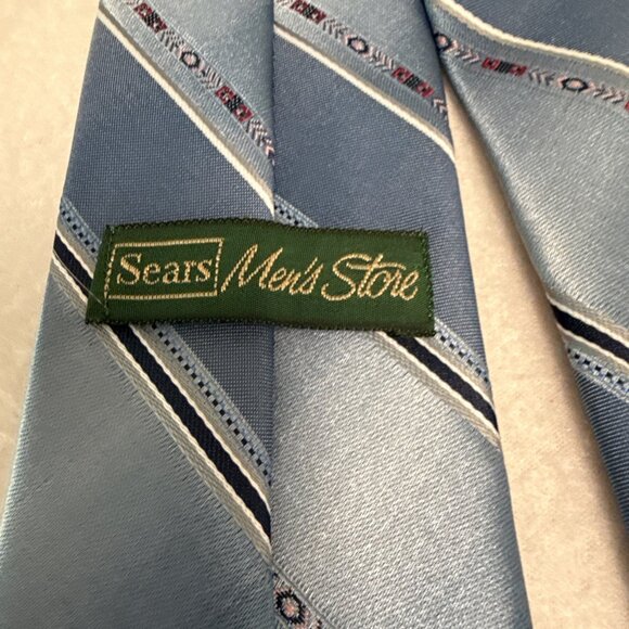 VTG Sears The Mens Store Tie Blue Striped 3" W x 55 1/2” L - Picture 6 of 8